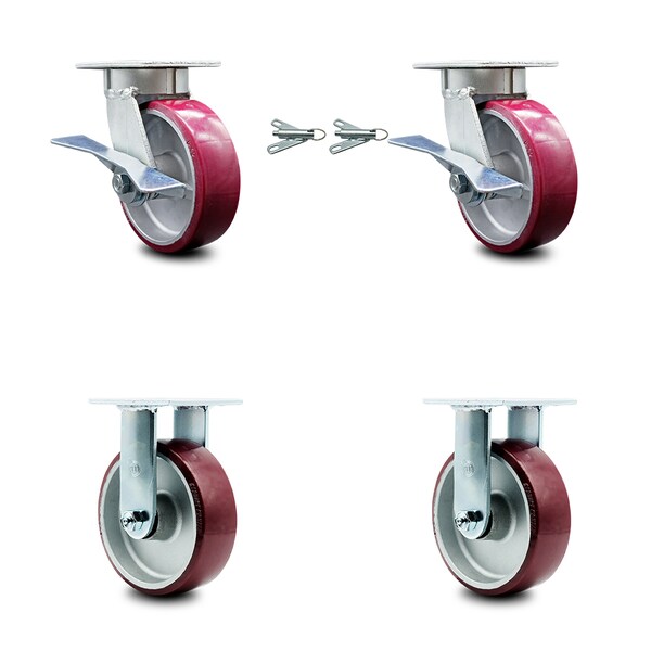 Service Caster 6 Inch Kingpinless Poly on Aluminum Caster Brakes/Swivel Locks 2 Rigid SCC, 2PK SCC-KP30S620-PAR-SLB-BSL-2-R-2 - main